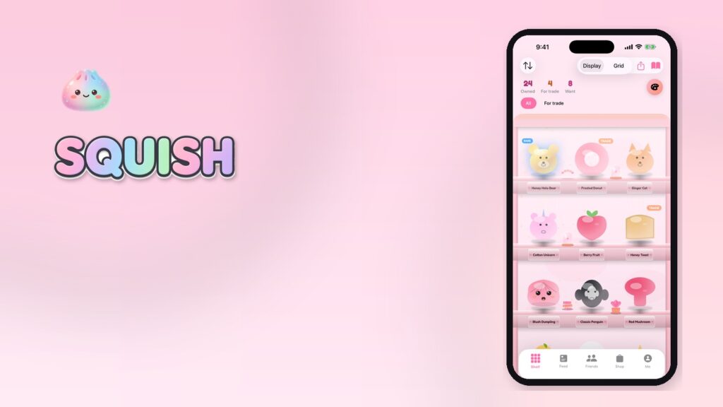 Squish app shelf on iPhone with Squish wordmark